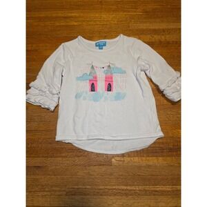 Lightning Bug Girls 6 White Pink Glitter Castle Ruffle Sleeve Graphic Sweatshirt